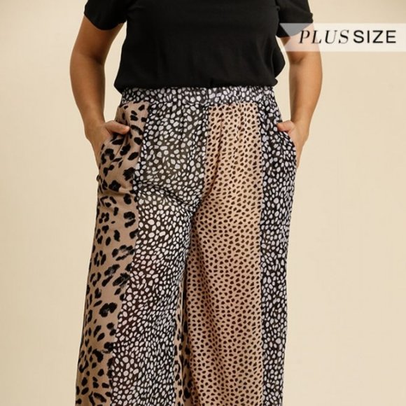 Umgee Plus Mixed Animal Print Mocha Pants NWT - Picture 9 of 11